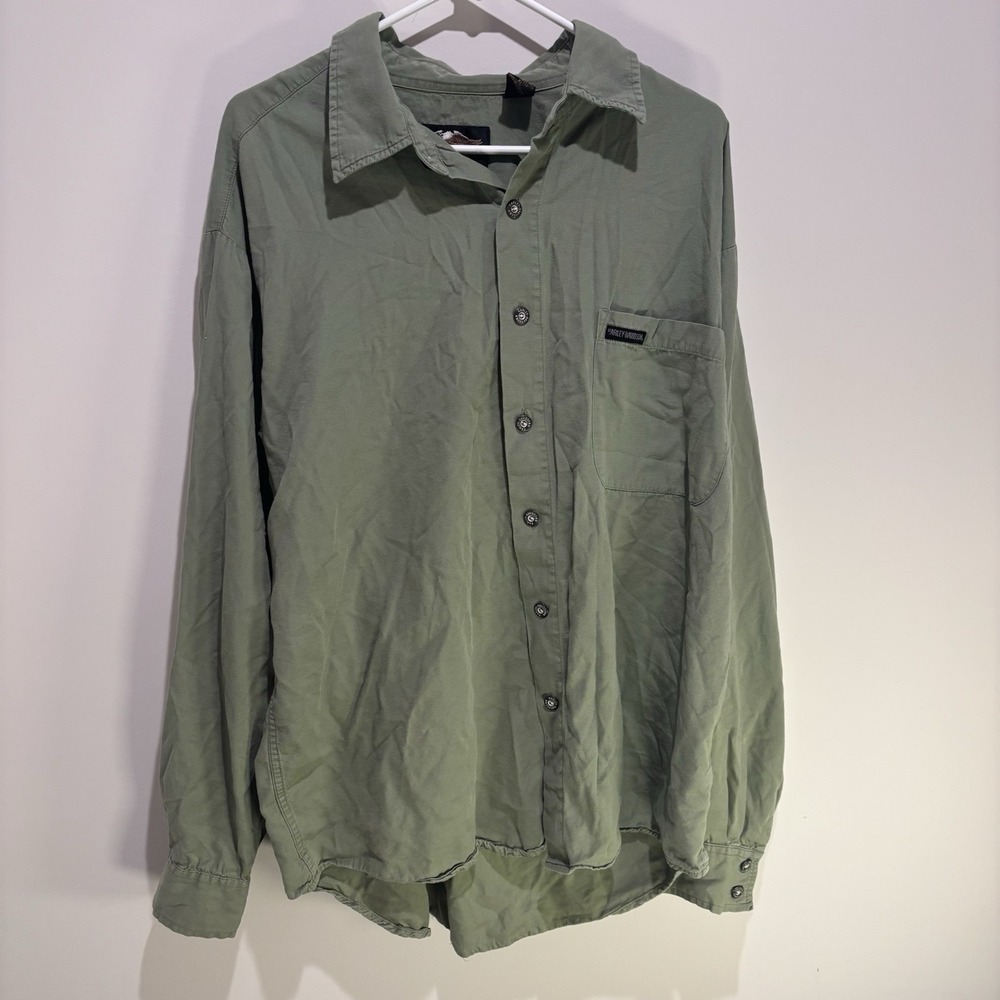 Harley Davidson Shirt Long Sleeve Button‎ Down Mens Green  Size XL Front Pocket